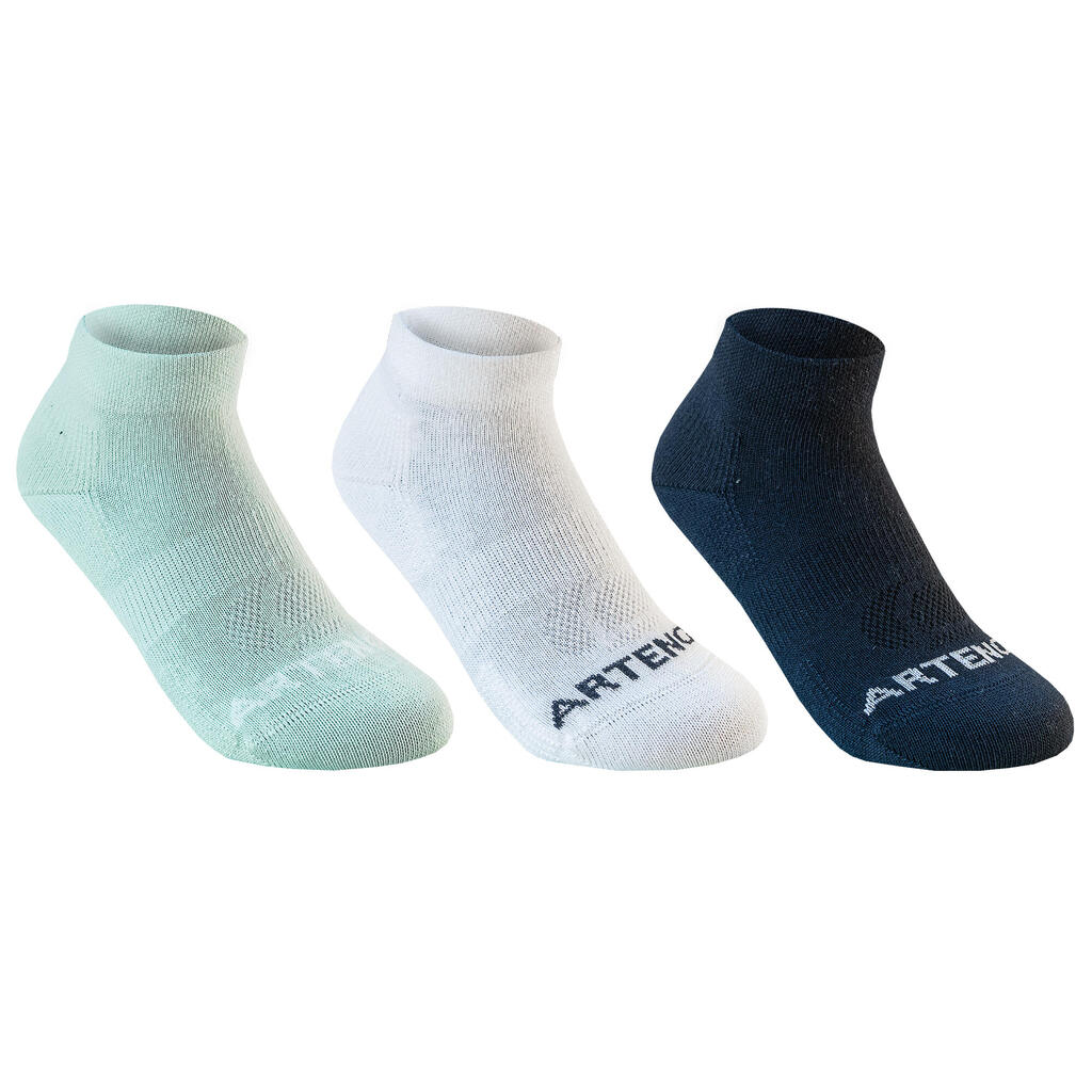 Kids' Mid-Cut Sports Socks RS 160 Tri-Pack - White/Blue Logo