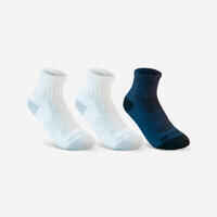 Kids' Mid Sports Socks RS 500 Tri-Pack - White/Navy