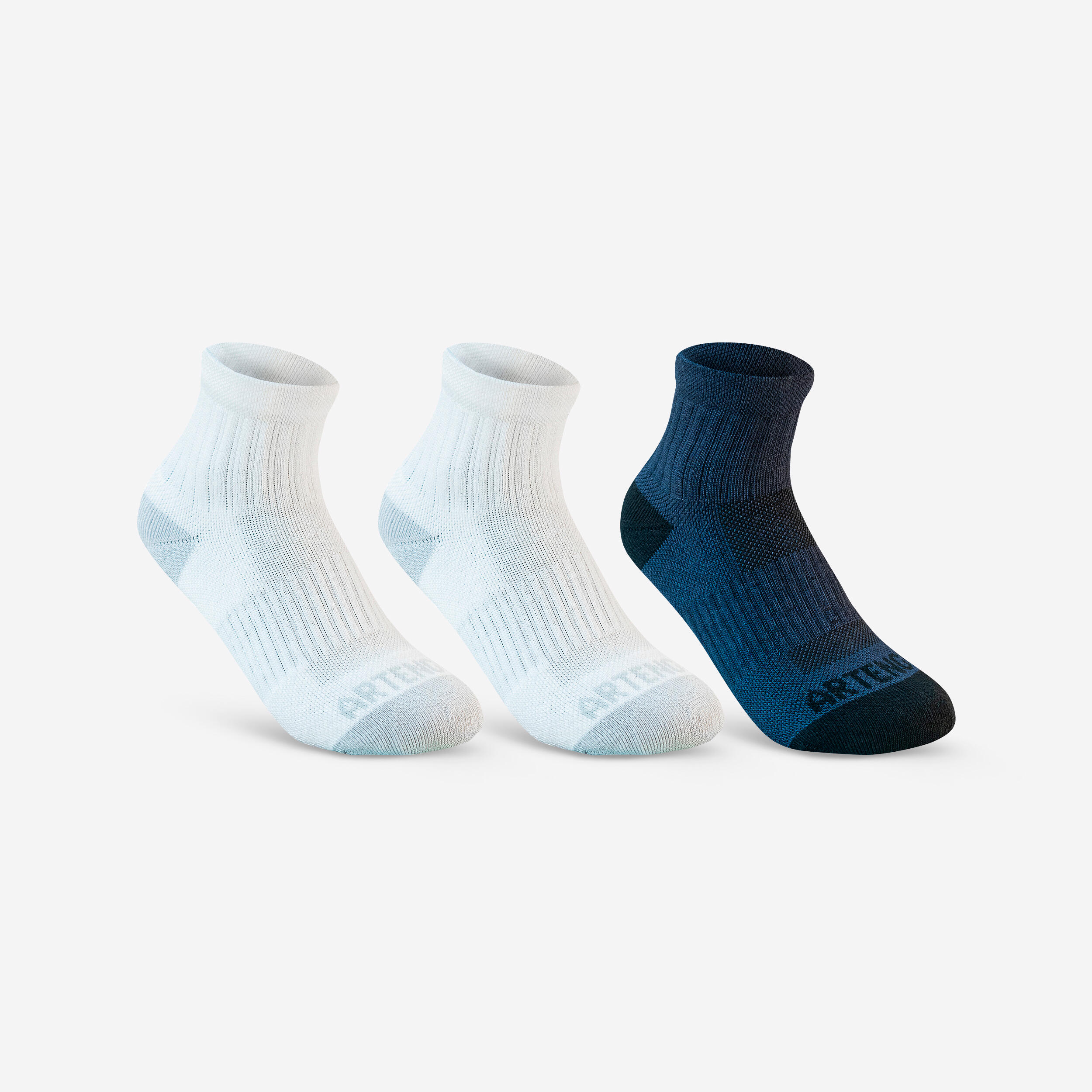 CHILDREN'S HALF-HEIGHT SPORTS SOCKS ARTENGO RS 500 NAVY WHITE PACK OF 3