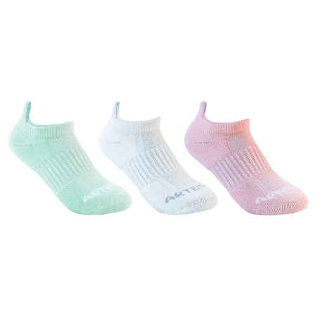 Kids' Low Sports Socks RS 500 Tri-Pack - Green/White/Pink