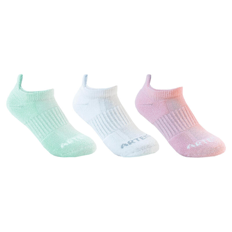 CHAUSSETTES DE SPORT ENFANT BASSES ARTENGO RS 500 VERT BLANC ROSE LOT DE 3