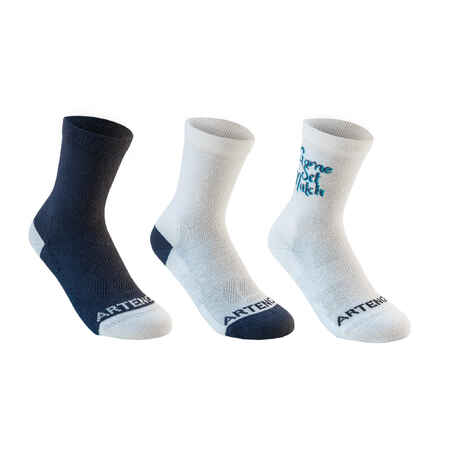 CHAUSSETTES DE SPORT ENFANT HAUTES ARTENGO RS 160 BLANC MARINE BLANC LOT DE 3