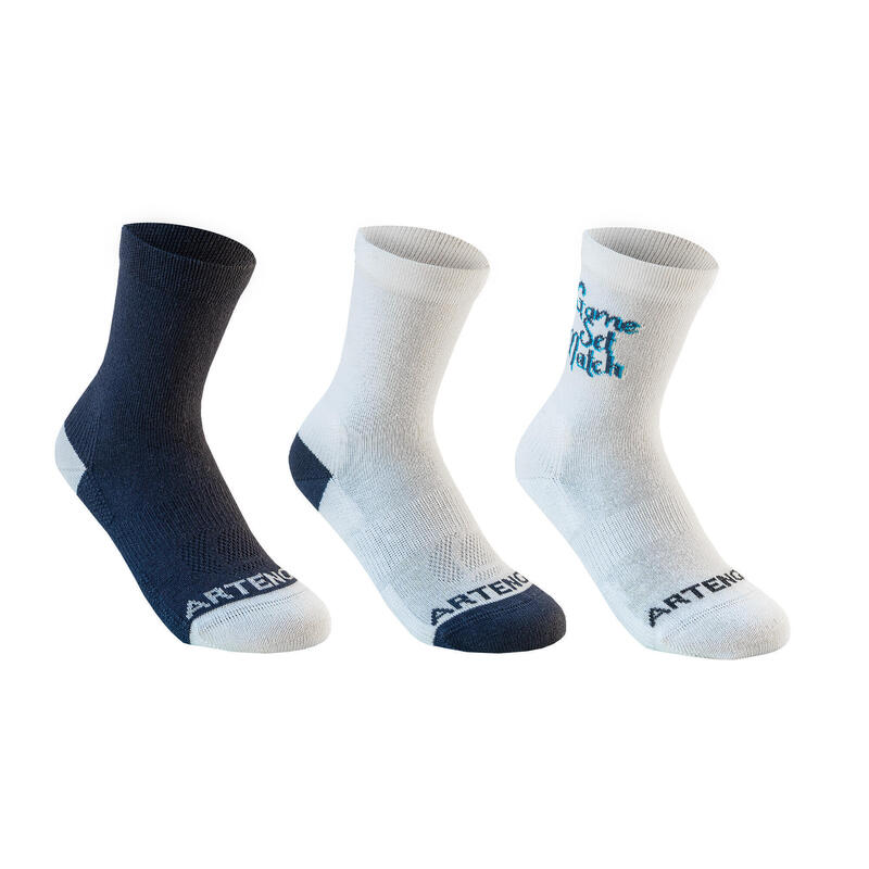 Vysoké tenisové ponožky RS160 bílé, modré 3 páry 