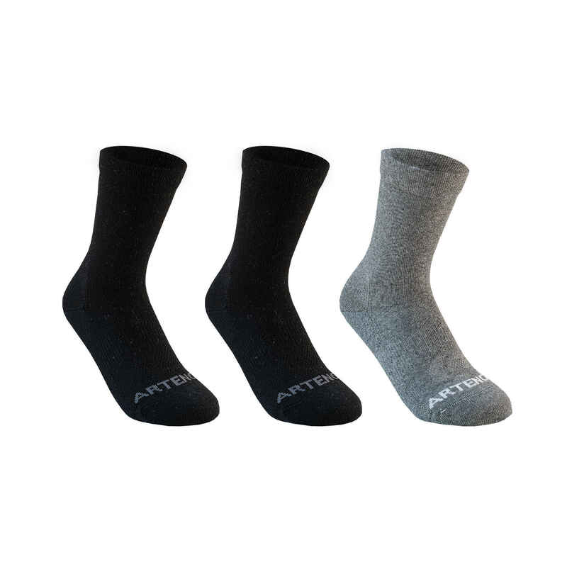 Kids' High Sports Socks Tri-Pack RS 160 - Black/Grey