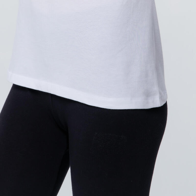 女款純棉皮拉提斯與溫和健身運動T恤100 - 白色
