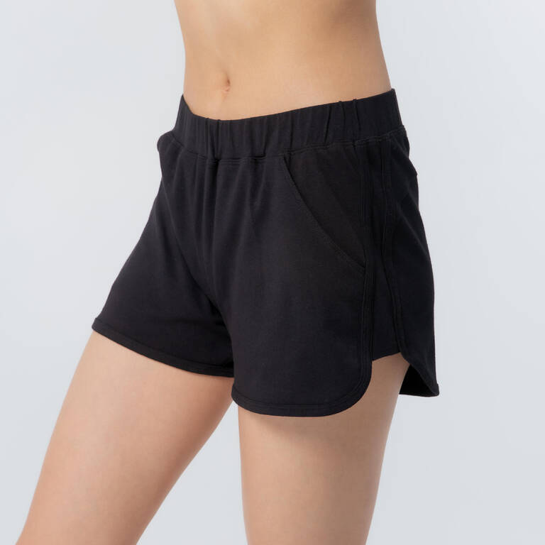 Organic Cotton Fitness Shorts with Straight Pockets - Black