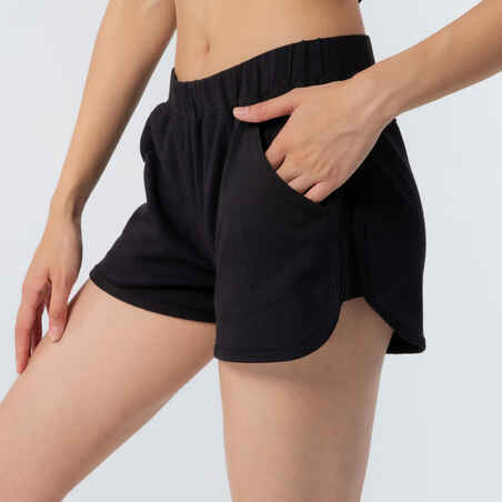 Women's Straight-Cut Cotton Fitness Shorts 520 With Pocket - Black
