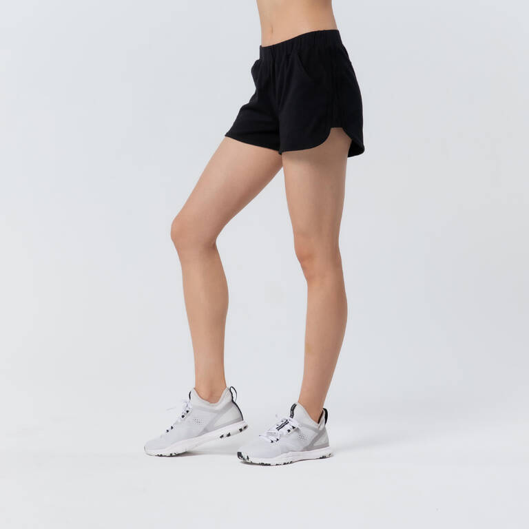 Women's Straight-Cut Cotton Fitness Shorts 520 With Pocket - Black