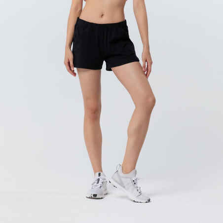 Women's Straight-Cut Cotton Fitness Shorts 520 With Pocket - Black