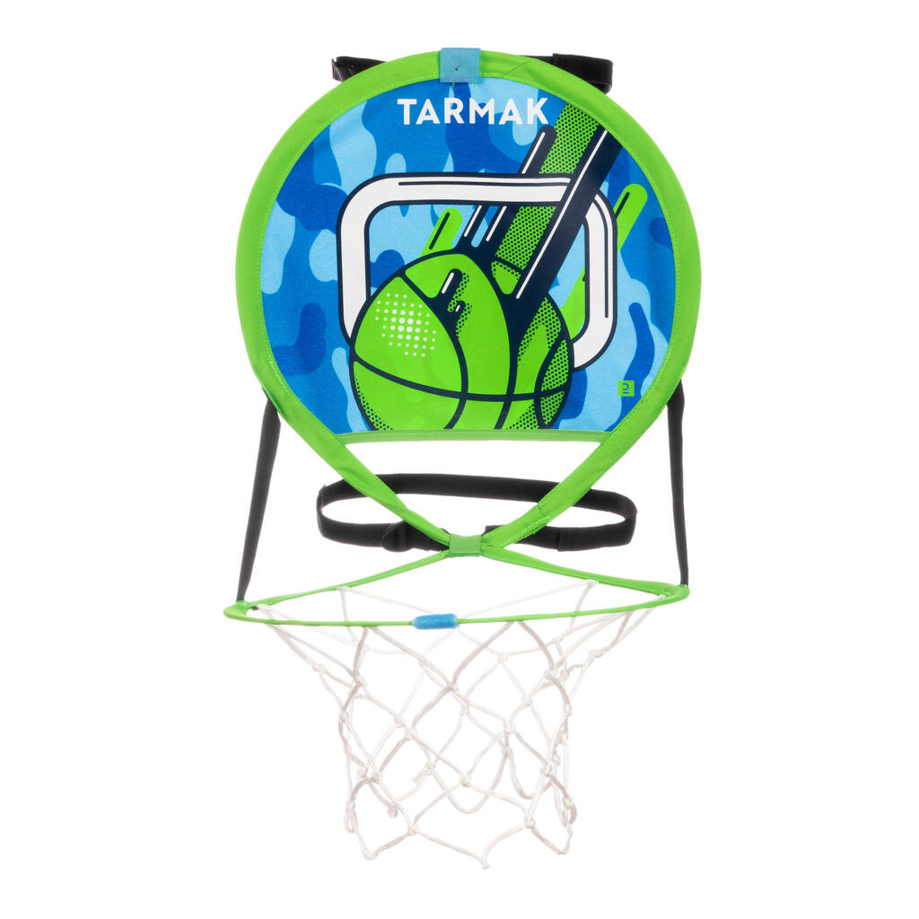 Kids' wall-mounted portable basketball basket with ball hoop 100 - green/blue