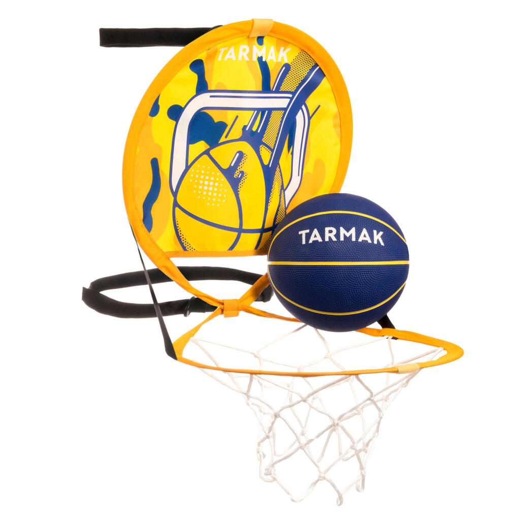 Panier de basket mural transportable avec ballon - HOOP 100 jaune bleu