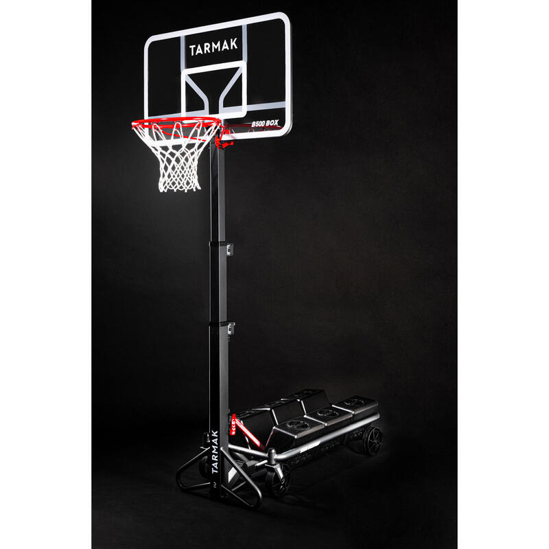 Inklapbare basketbalpaal B500 Easy Box op wielen verstelbaar 2,40 m tot 3,05 m