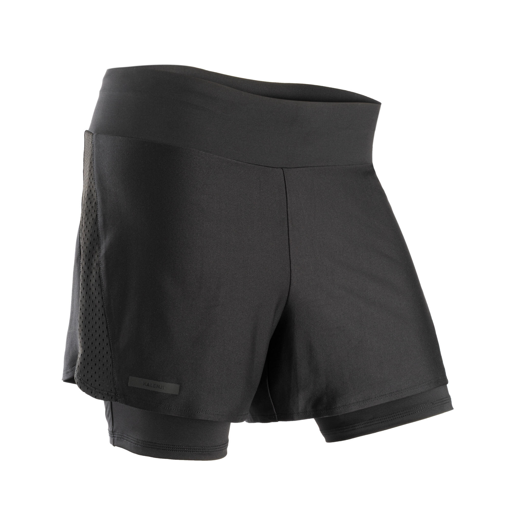 Women's 2-in-1 Running Shorts with Built-in Tight Shorts - Dry Black - KALENJI