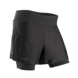 Women's 2-in-1 running shorts with built-in tight shorts Dry - black
