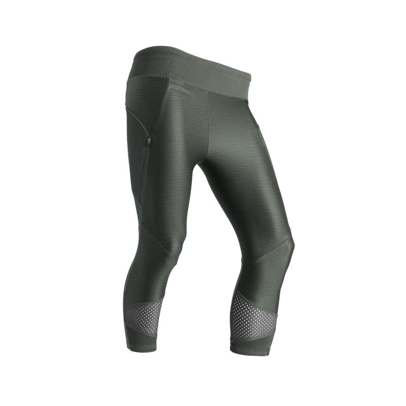 Dámské běžecké prodyšné 3/4 legíny Dry+ Feel khaki 