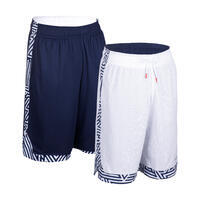 SHORT DE BASKETBALL REVERSIBLE HOMME BLANC NAVY