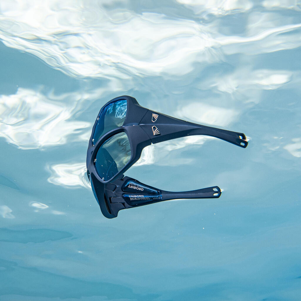 Lunettes de soleil polarisées flottantes voile enfant SAILING 100 bleu foncé