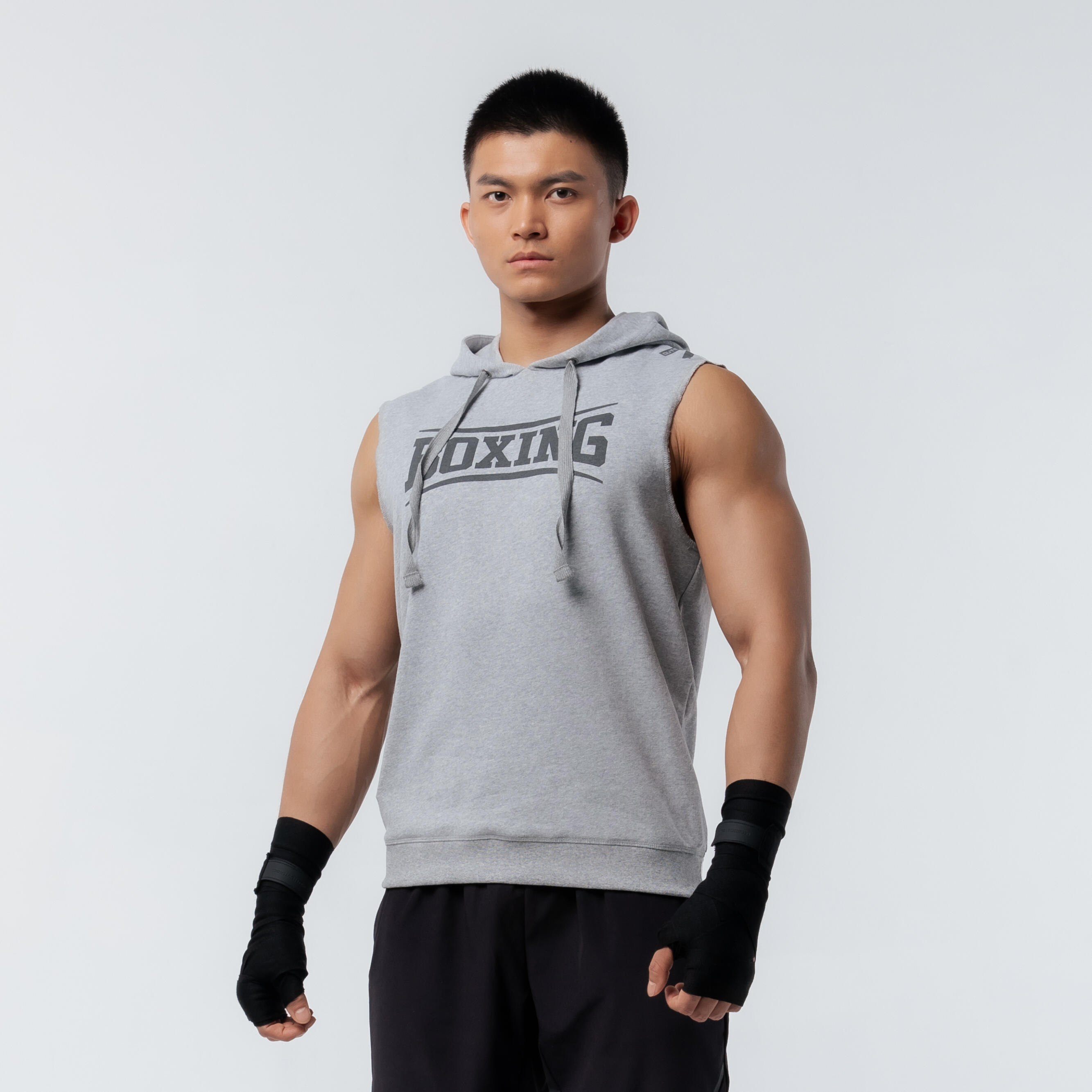 トップス VIAVANDA DISTORTION HOODIE TANK TOP Men's Hoodie Tank Top - Black