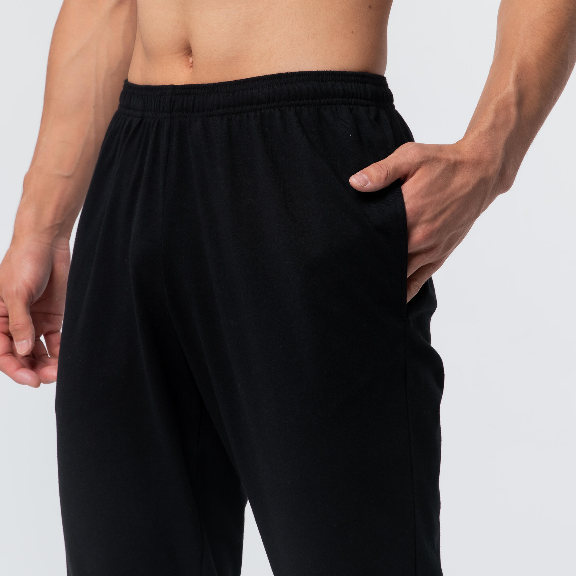 Men Gym Soft Trackpants, Stretchable, Elastic Waist, Straight Fit 100 - Black