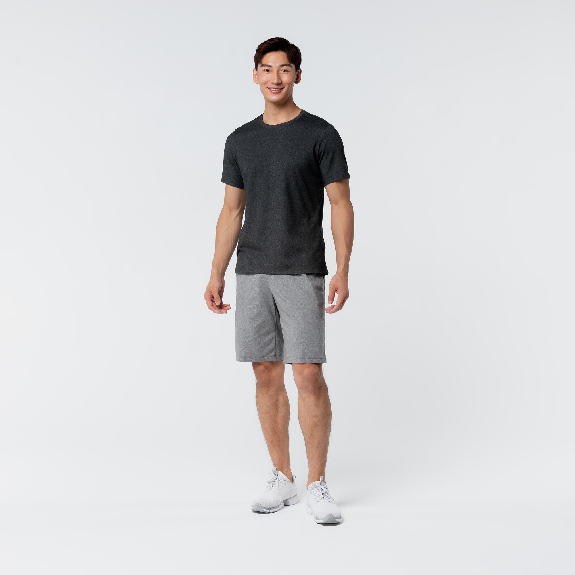T-shirt fitness manches courtes coton extensible col rond homme gris foncé 13/21