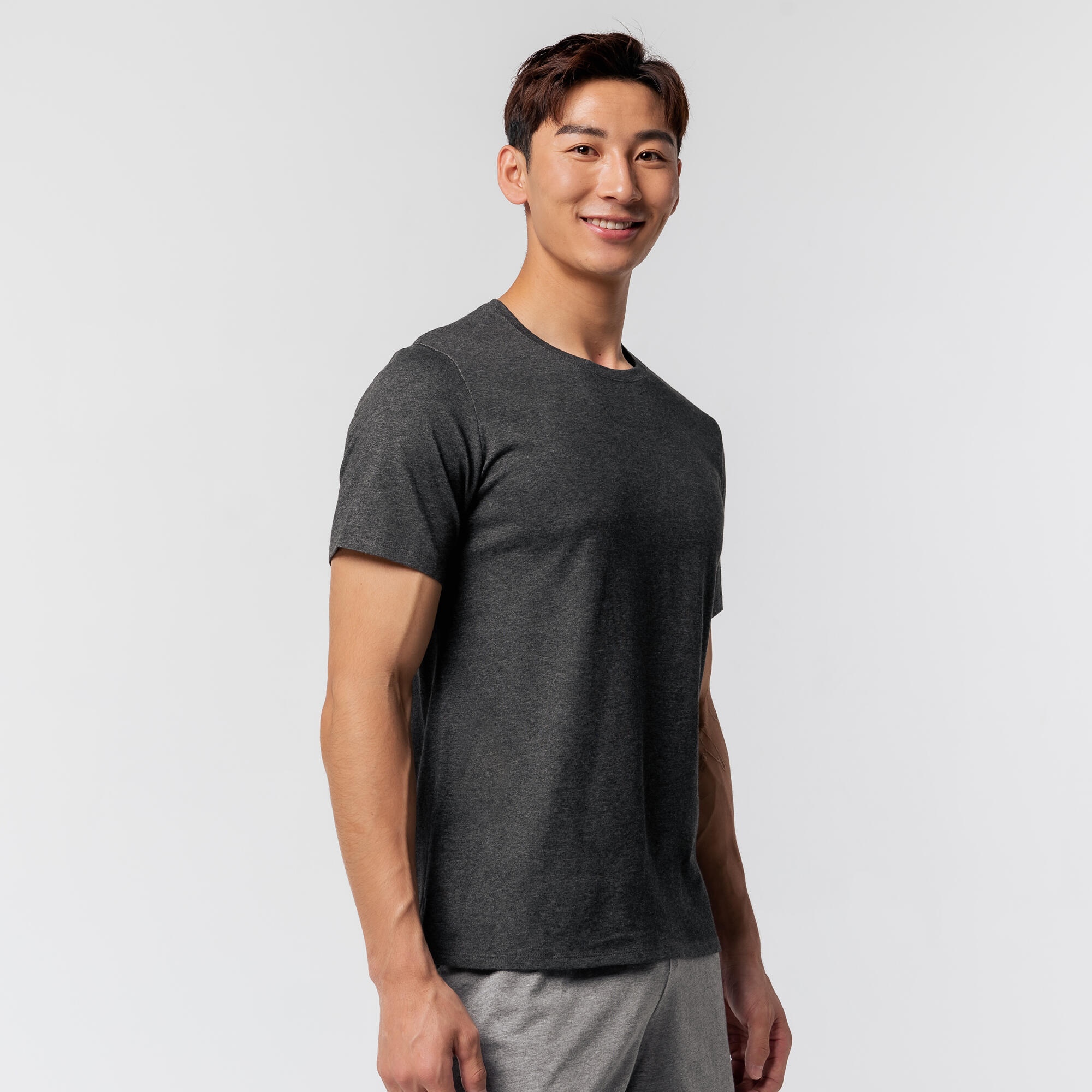 Men's Short-Sleeved Straight-Cut Crew Neck Cotton Fitness T-Shirt 500 - Grey 12/21