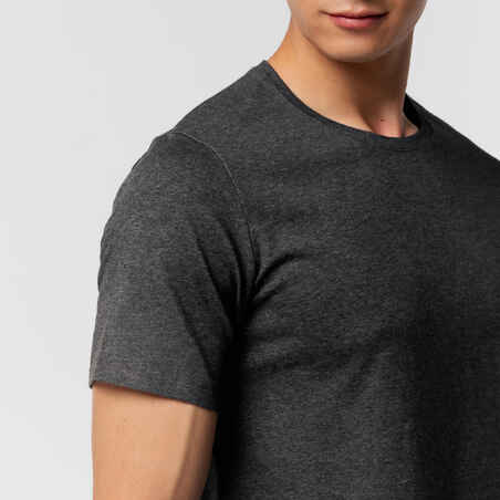 Men's Short-Sleeved Straight-Cut Crew Neck Cotton Fitness T-Shirt 500 - Grey