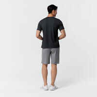 Men's Short-Sleeved Straight-Cut Crew Neck Cotton Fitness T-Shirt 500 - Grey