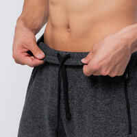 Men's Straight-Cut Cotton-Rich Jogging Fitness Bottoms 500 - Dark Grey