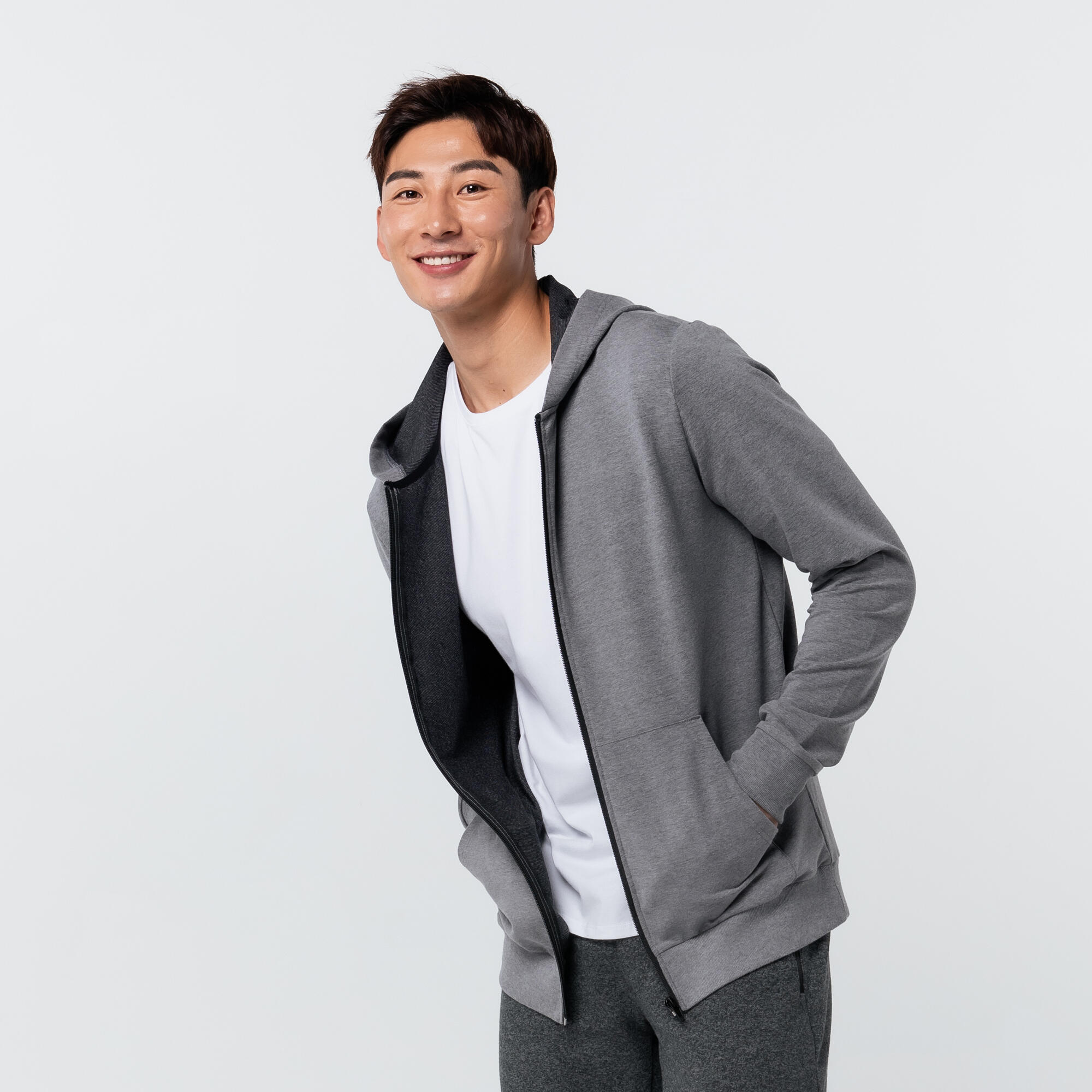 Chaqueta fitness con cremallera y capucha Hombre Domyos gris 4/4