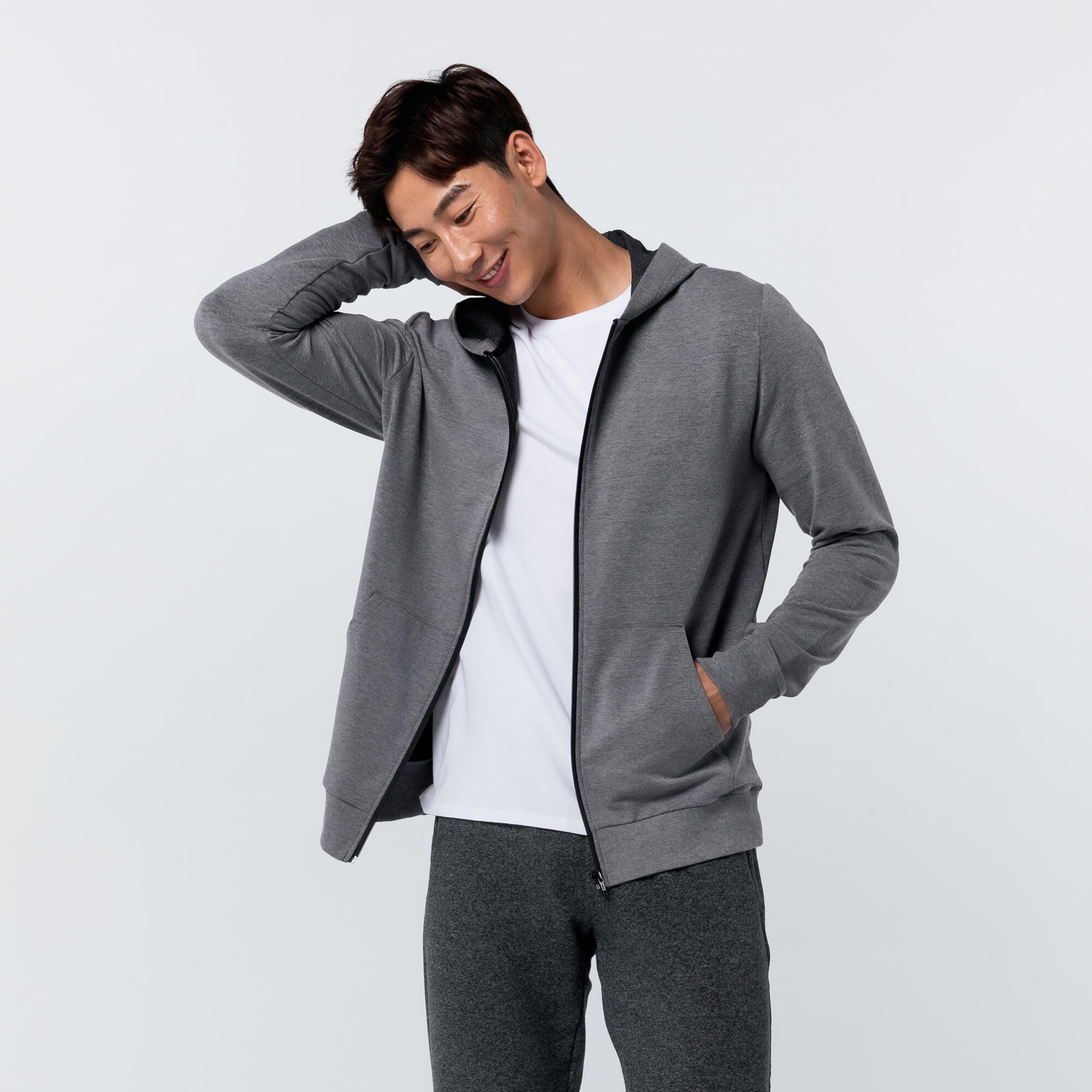 Chaqueta fitness con cremallera y capucha Hombre Domyos gris 2/4