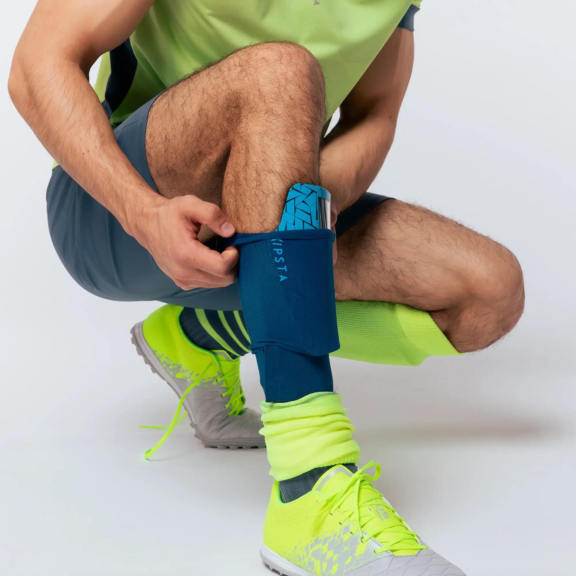 Canilleras de fútbol para adulto Kipsta Viralto F500 azules 7/10