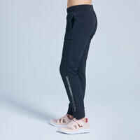 Girls' Cotton French Terry Straight-Leg Jogging Bottoms 100 - Black