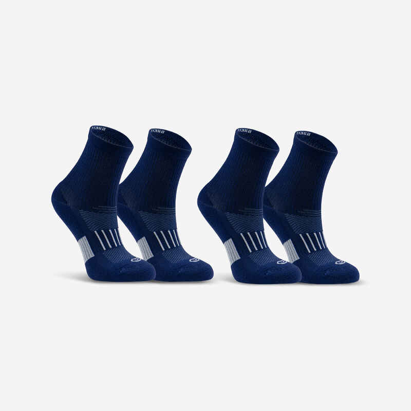 Kids' Socks AT 500 Mid 2-Pack - plain navy blue