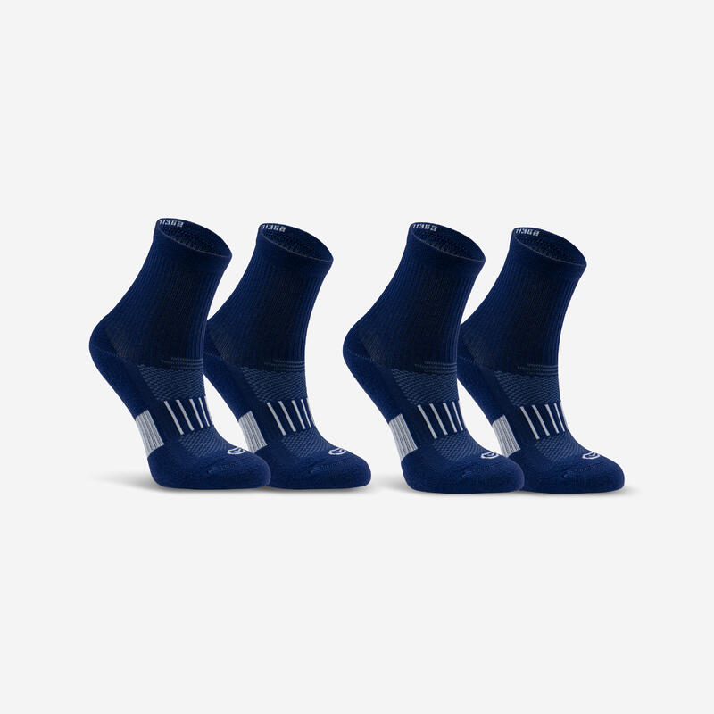 Conjunto de 2 pares de meias de atletismo criança - KIPRUN 500 cano médio azul marinho