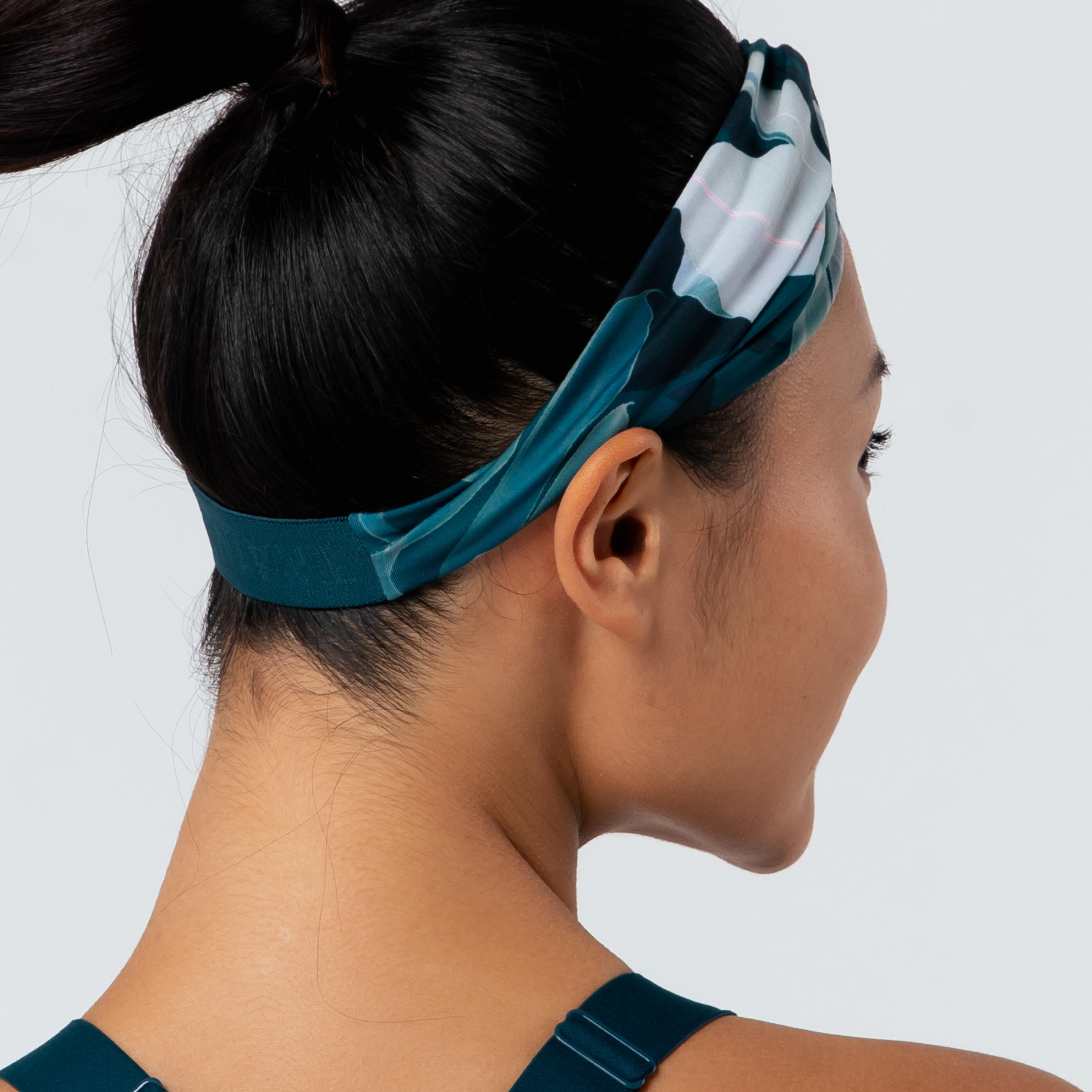 Women's Fitness Cardio Training Headband with Elastic - Printed Green 3/4