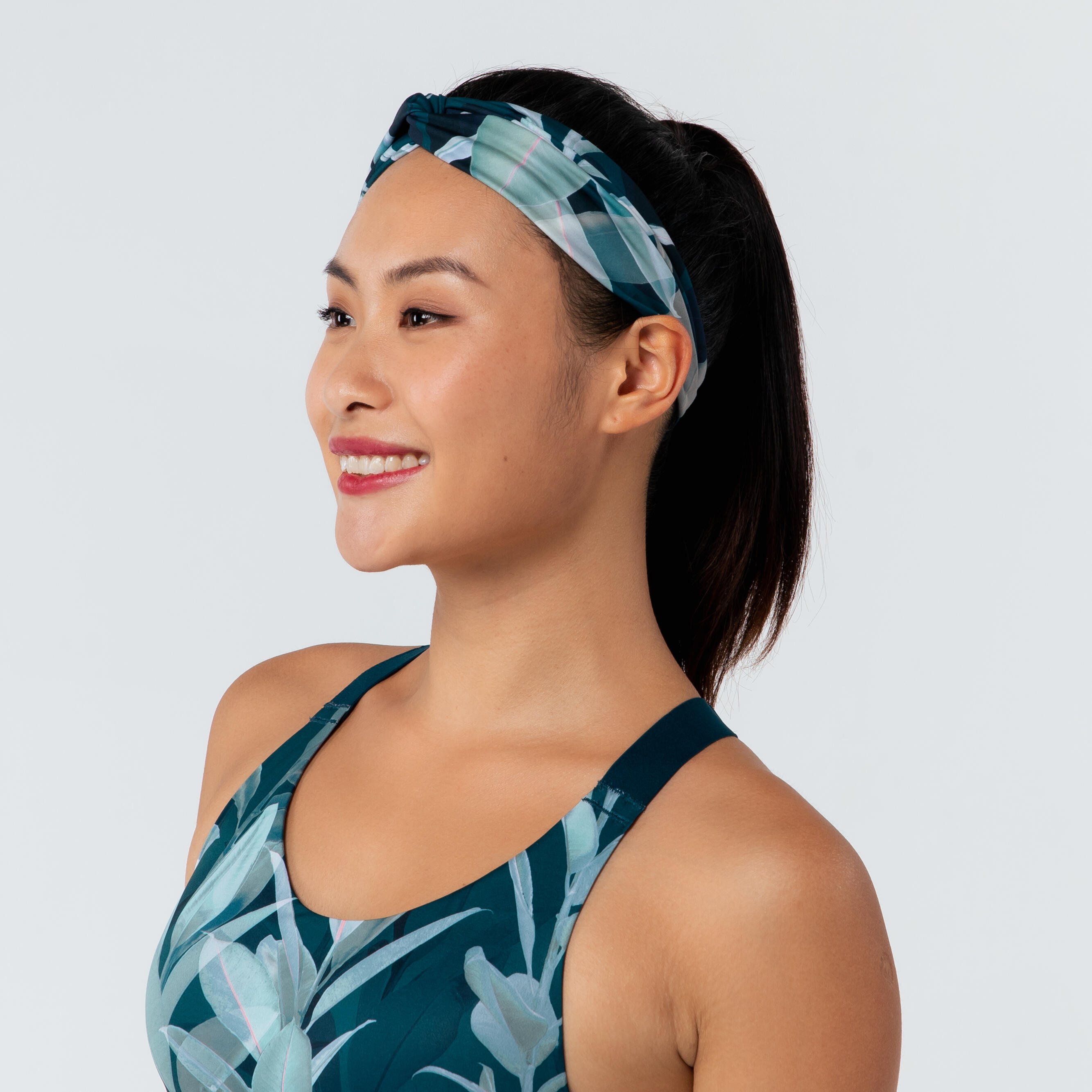 DOMYOS Women's Fitness Cardio Training Headband with Elastic - Printed Green