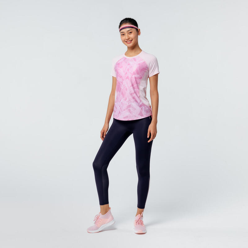 女款有氧健身訓練T恤500 - 粉色印花