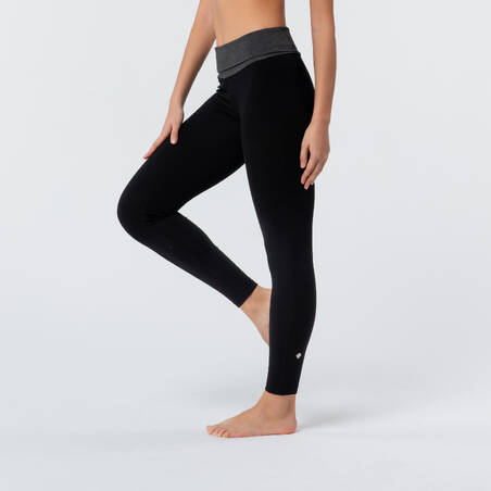 Legging Yoga Lembut Katun Organik Wanita - Hitam/Abu-abu