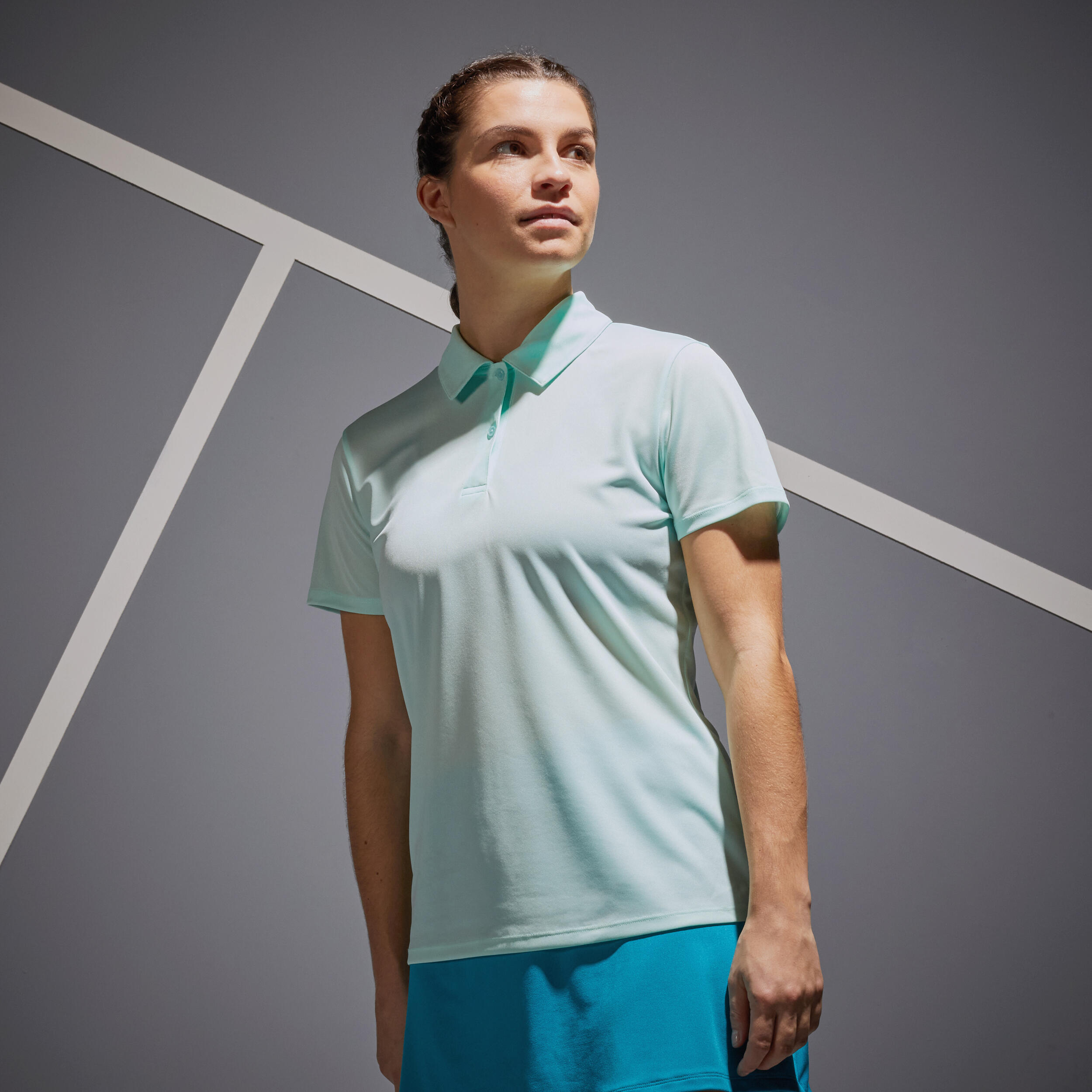 Women's Tennis Polo Shirt Dry 100 - Light Green 1/5