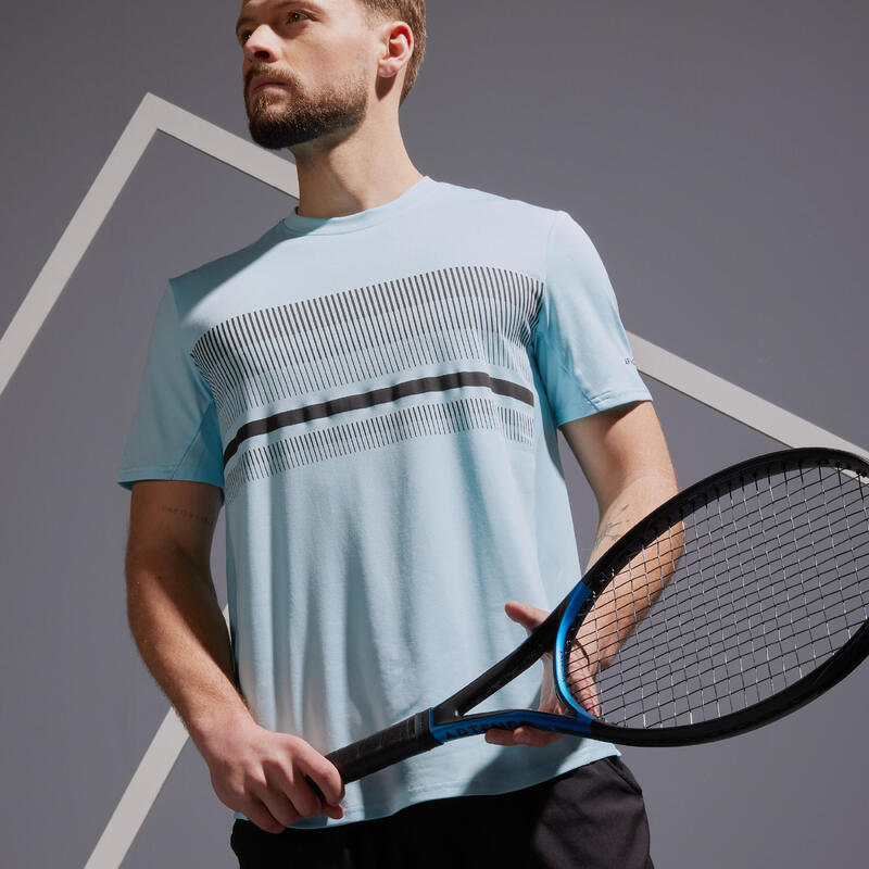 Camiseta de tenis manga corta transpirable Hombre Artengo TTS100 azul claro