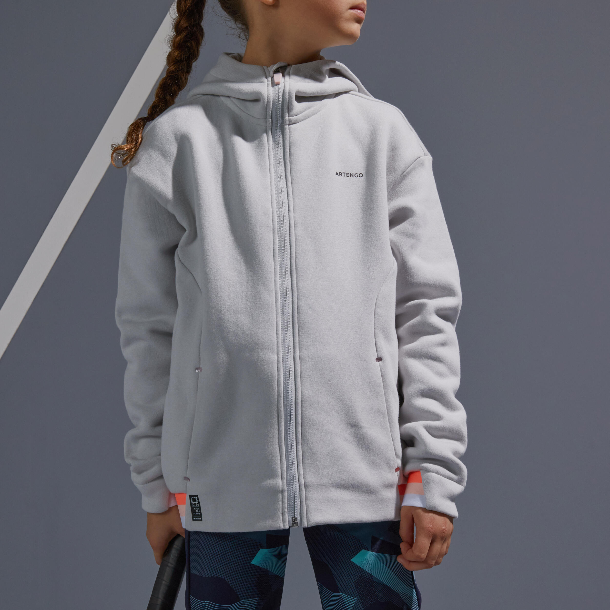 Girls' Thermal Tennis Jacket - Light Grey 3/7