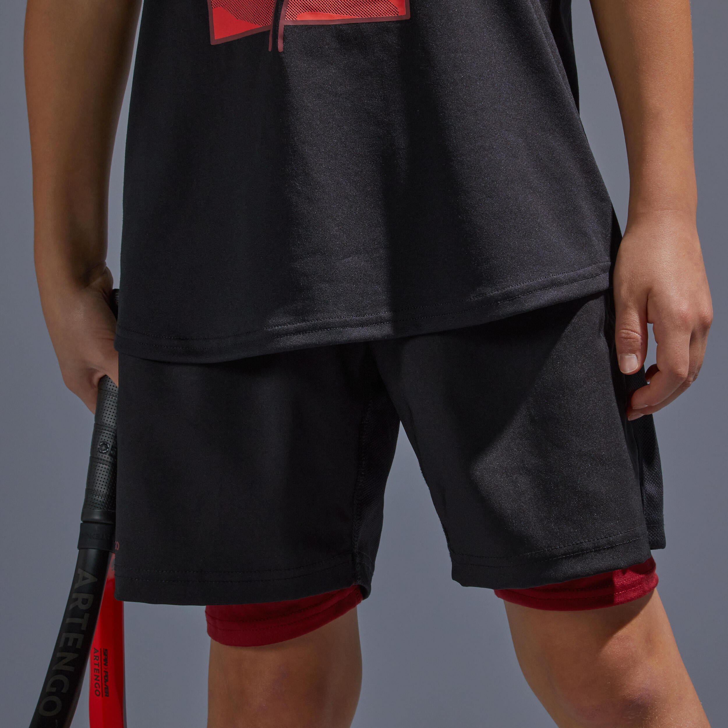 Boys' Thermal Shorts TH500 - Black/Red 3/10