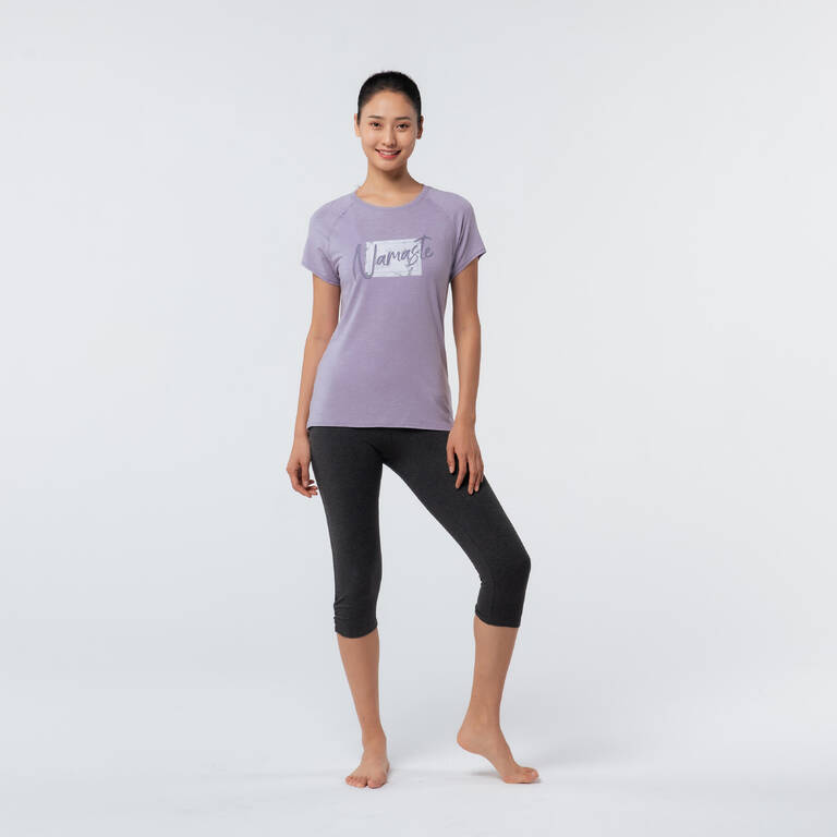 Gentle yoga T-shirt - Women - Purple - Kimjaly - Decathlon