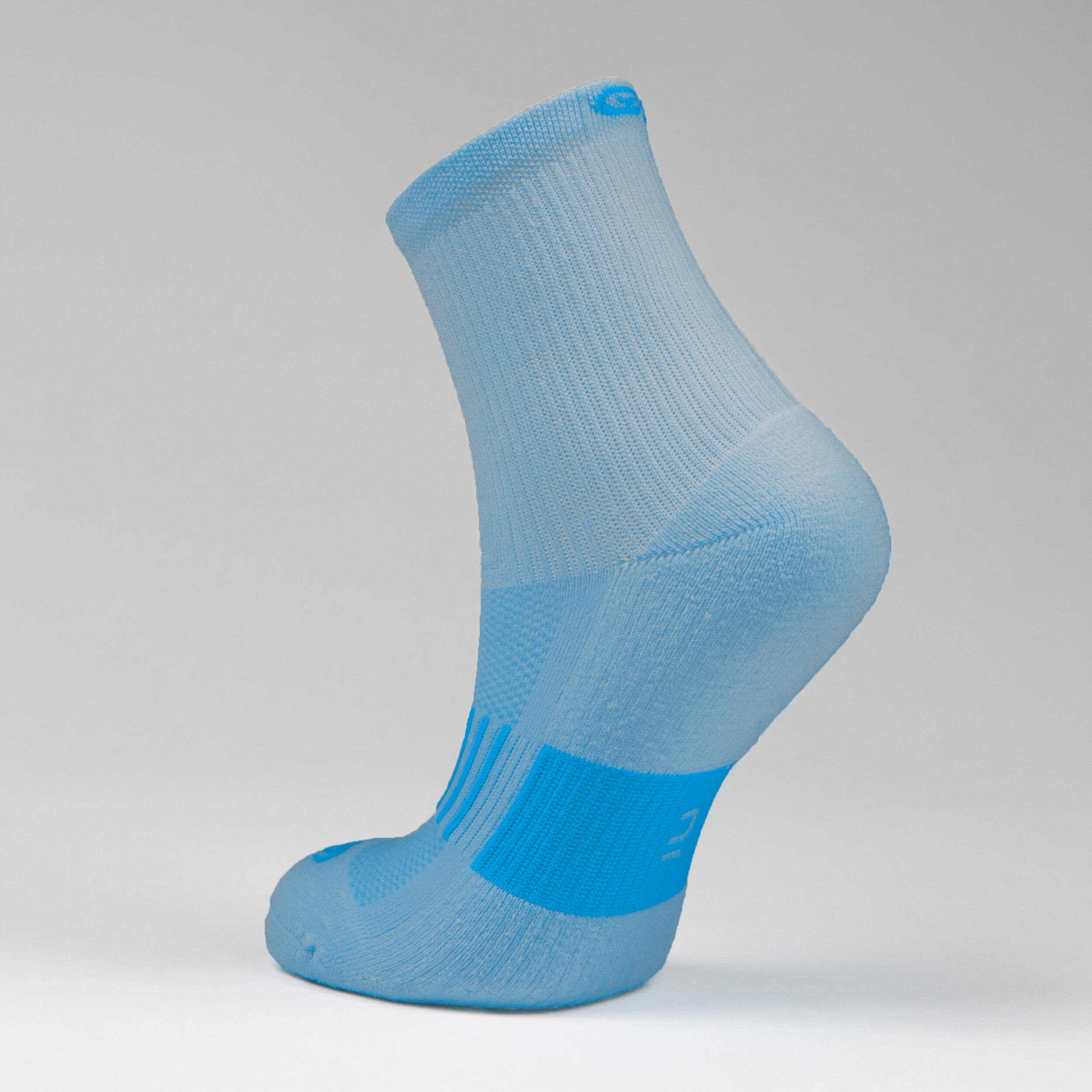 Kids' Socks AT 500 Mid 2-Pack - plain blue and blue stripe 8/9