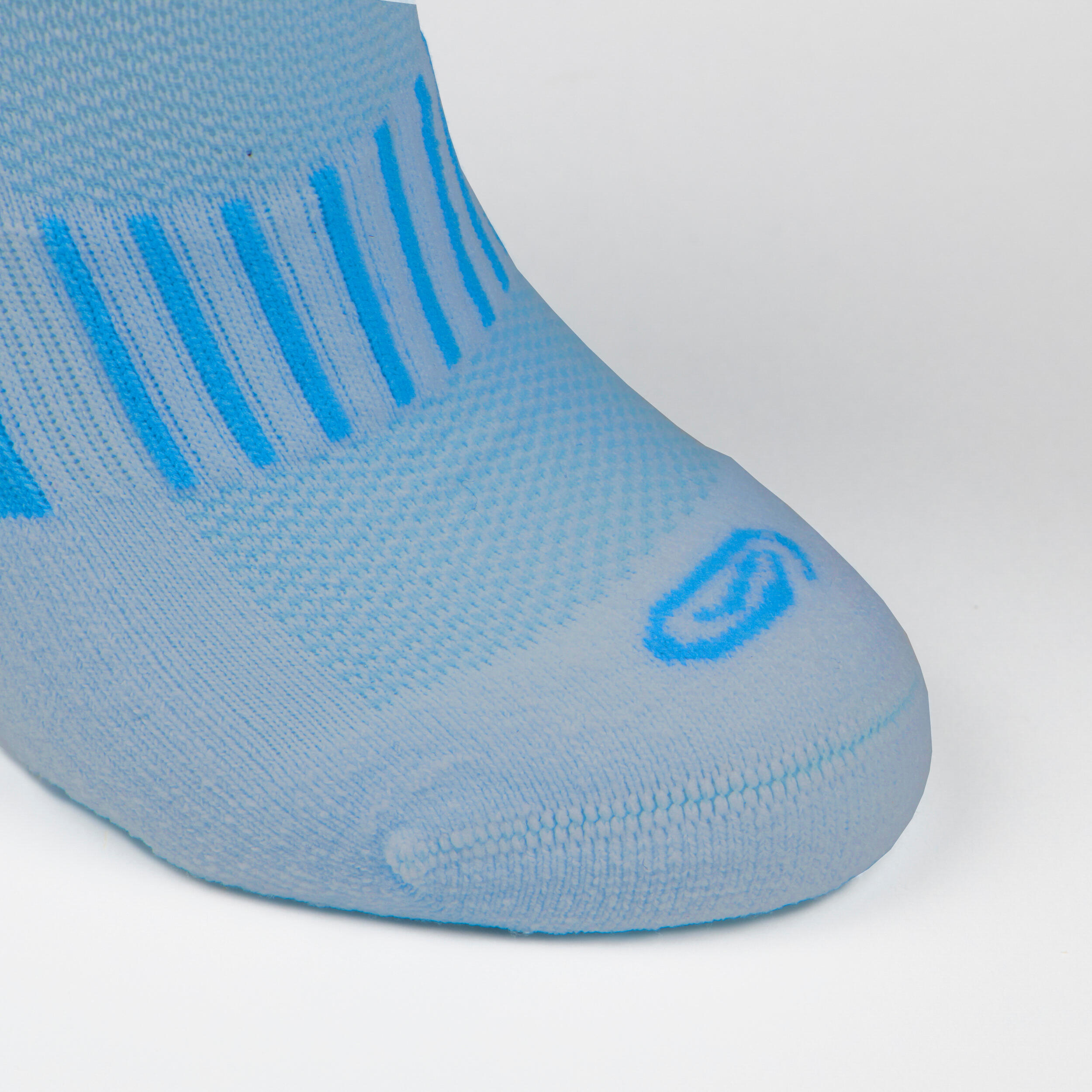 Kids' Socks AT 500 Mid 2-Pack - plain blue and blue stripe 7/9