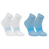 Kids' Socks AT 500 Mid 2-Pack - plain blue and blue stripe