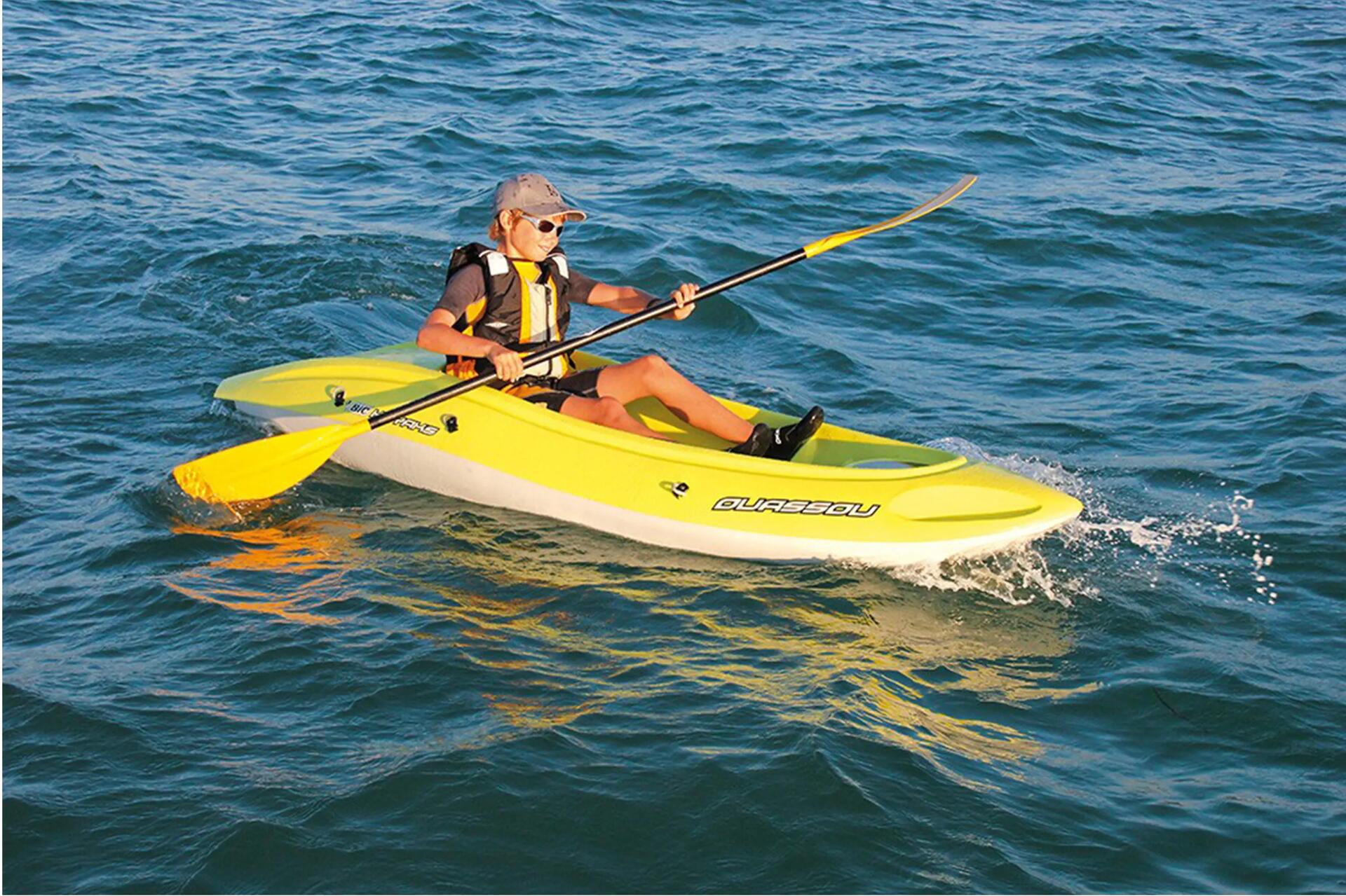 woman and man in a tandem kayak