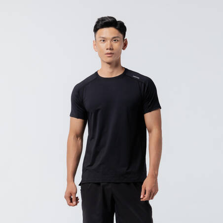 Kaos Fitness Essential Crew Neck Berpori Pria - Hitam