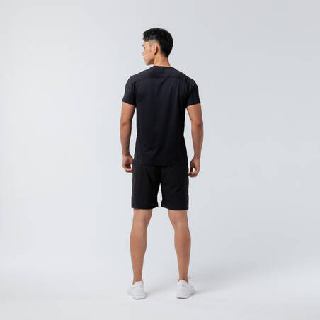 Kaos Fitness Essential Crew Neck Berpori Pria - Hitam