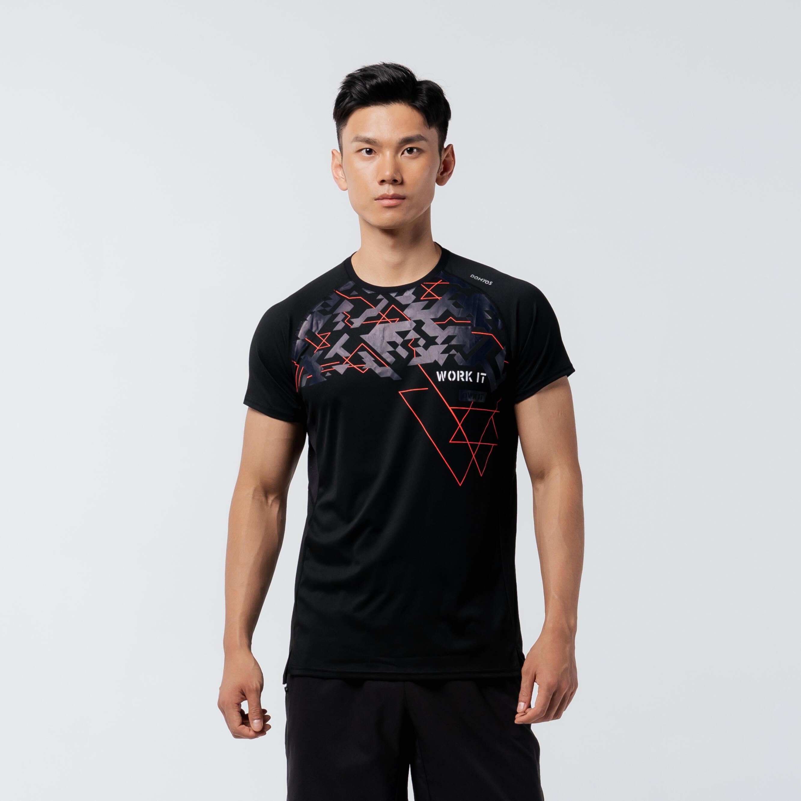 

Technical Fitness T-Shirt - Black Print -  By DOMYOS | Decathlon